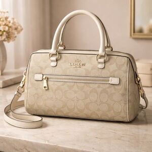 Coach Rowan Satchel Crossbody Signature Canvas Gold Lt Khaki Chalk NWT F83607